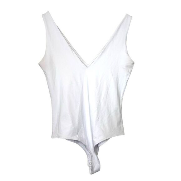 ReoRia Tops - ReoRia Double Plunge V Neck Sleeveless Butsmooth Tank Bodysuit White Large